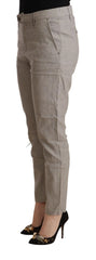 CYCLE Light Gray Linen Blend Mid Waist Tapered Pants - Trousers