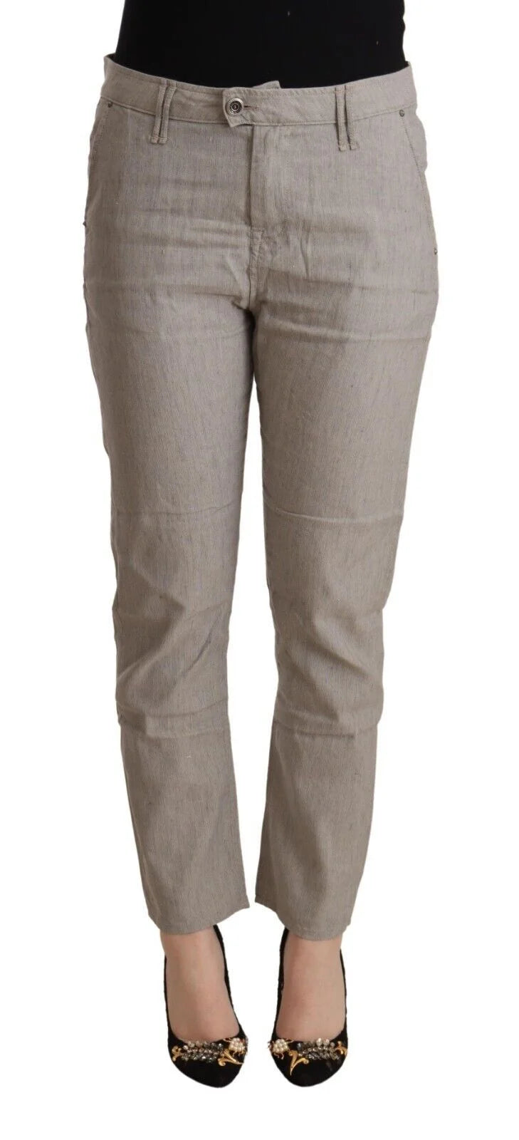 CYCLE Light Gray Linen Blend Mid Waist Tapered Pants - Trousers