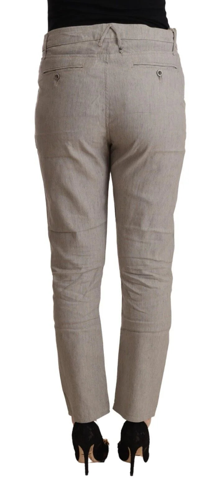 CYCLE Light Gray Linen Blend Mid Waist Tapered Pants - Trousers
