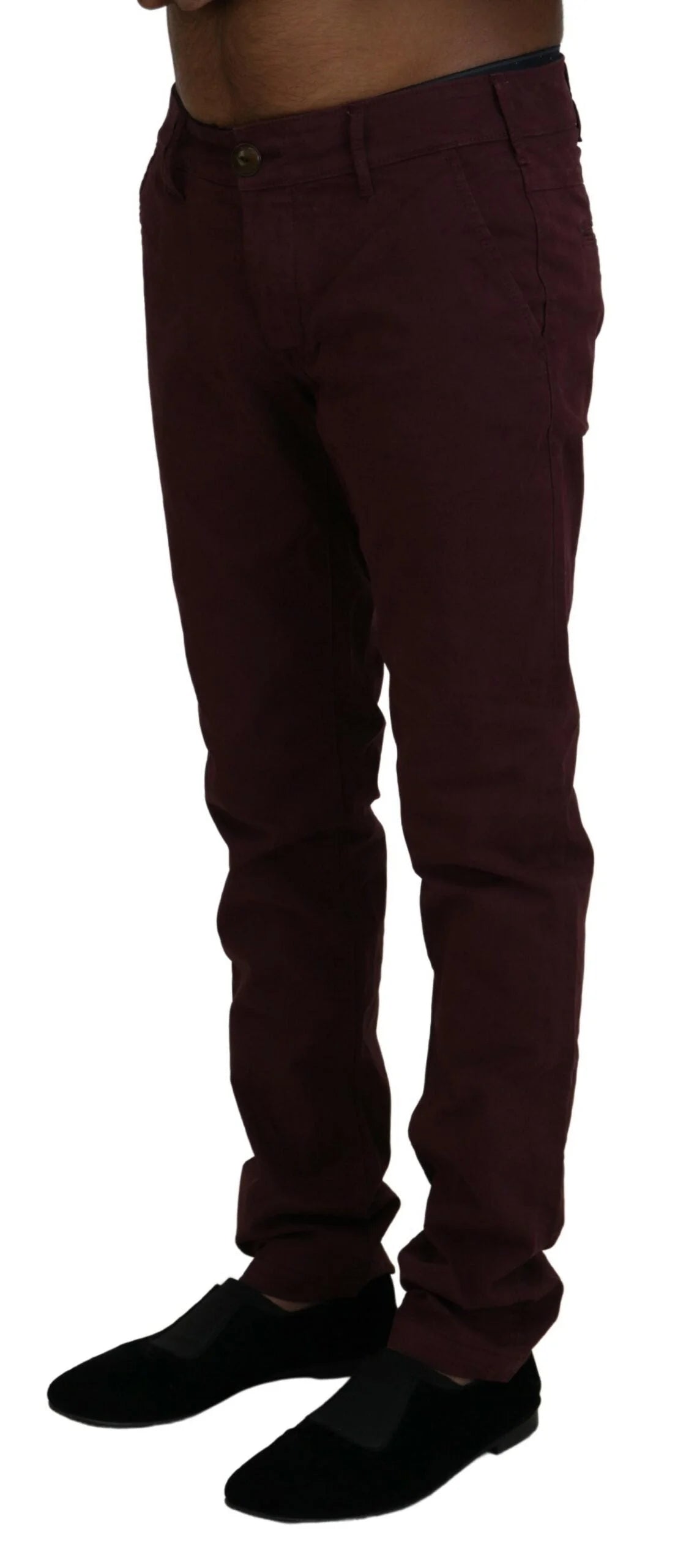 CYCLE Maroon Cotton Stretch Skinny Casual Men Pants - IT46 | S - Trousers