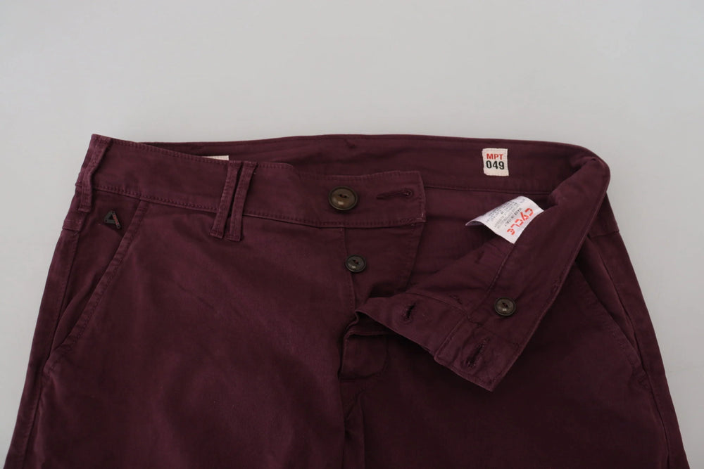 CYCLE Maroon Cotton Stretch Skinny Casual Men Pants - IT46 | S - Trousers