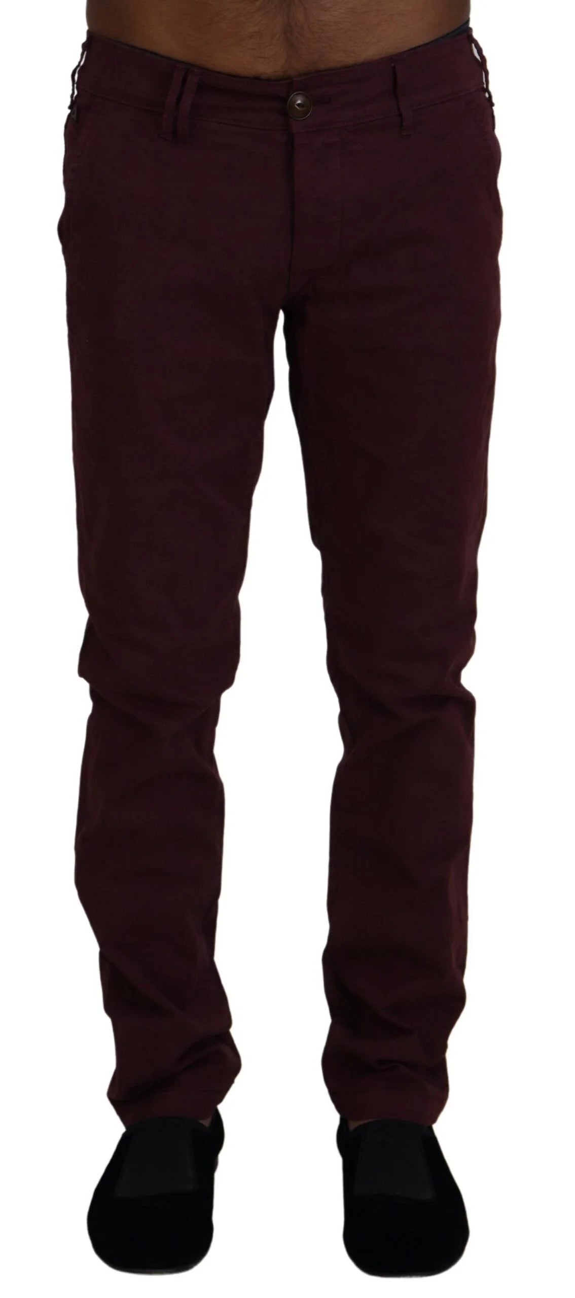 CYCLE Maroon Cotton Stretch Skinny Casual Men Pants - IT46 | S - Trousers