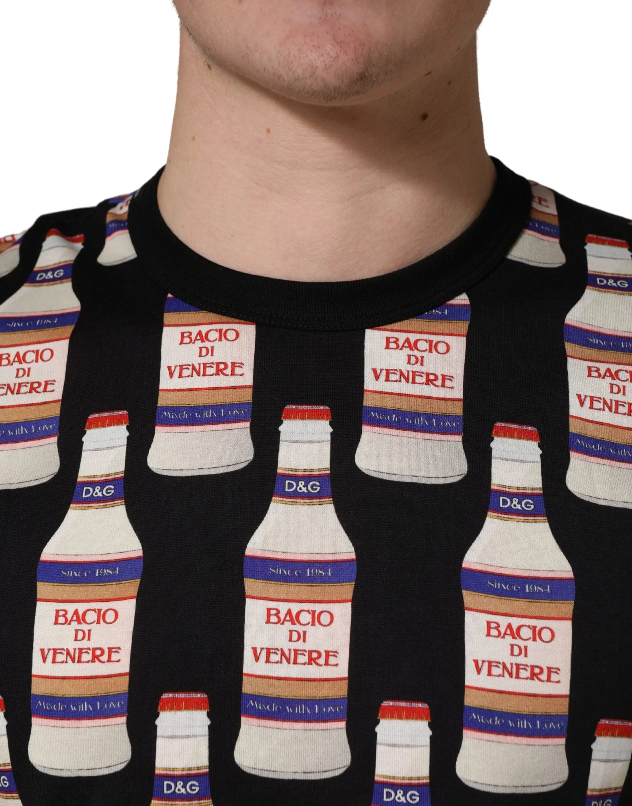 Dolce & Gabbana Black Bottle Print Cotton Crew Neck T-shirt - IT50 | L