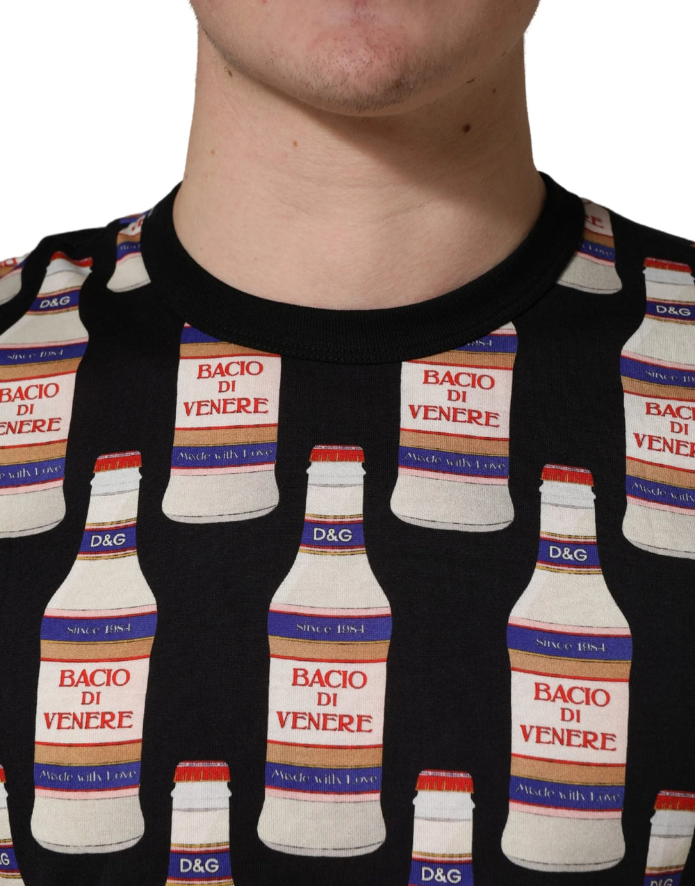 Dolce & Gabbana Black Bottle Print Cotton Crew Neck T-shirt - IT50 | L