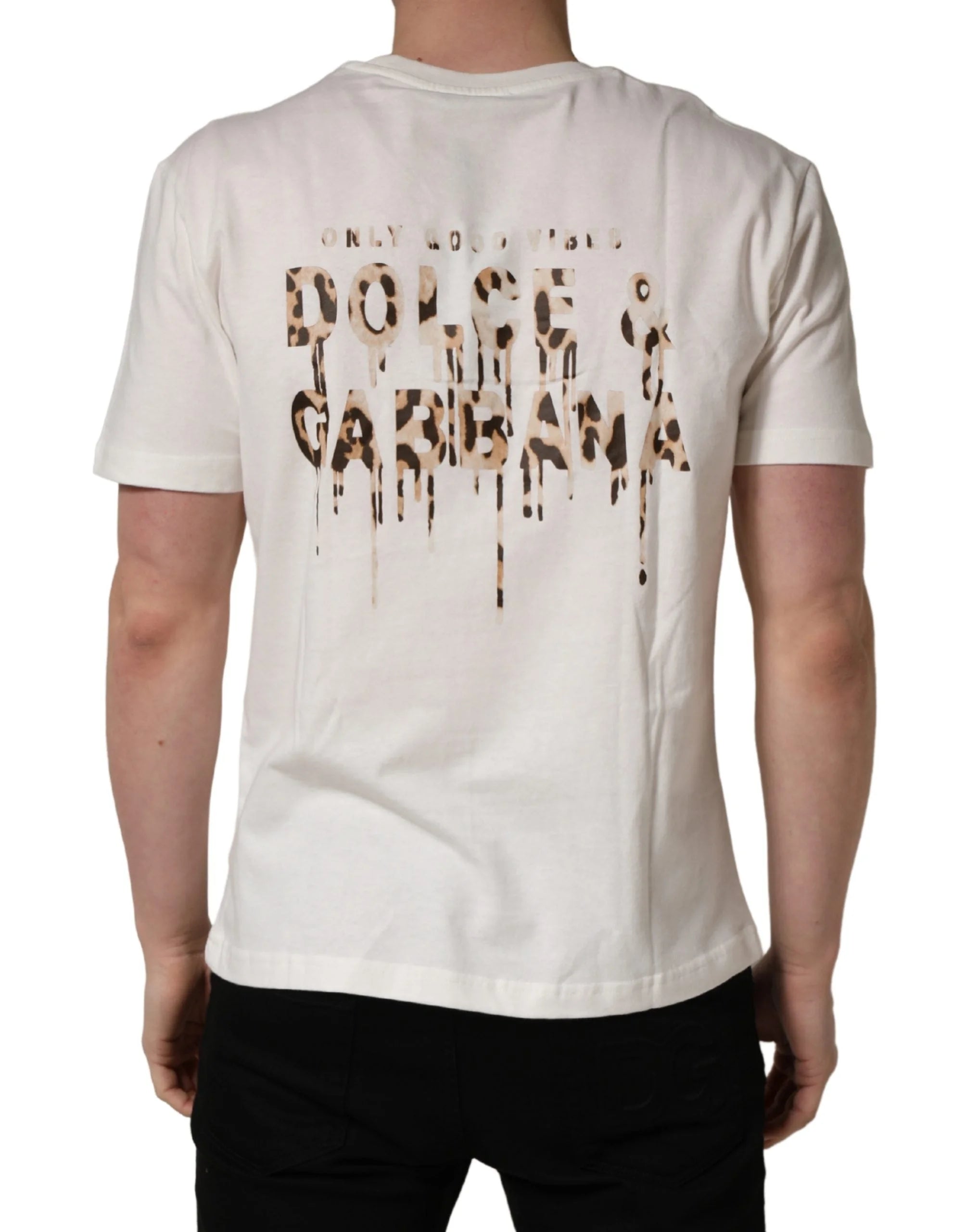 Dolce & Gabbana White Logo Patch Cotton Men Crew Neck T-shirt - IT48 | M