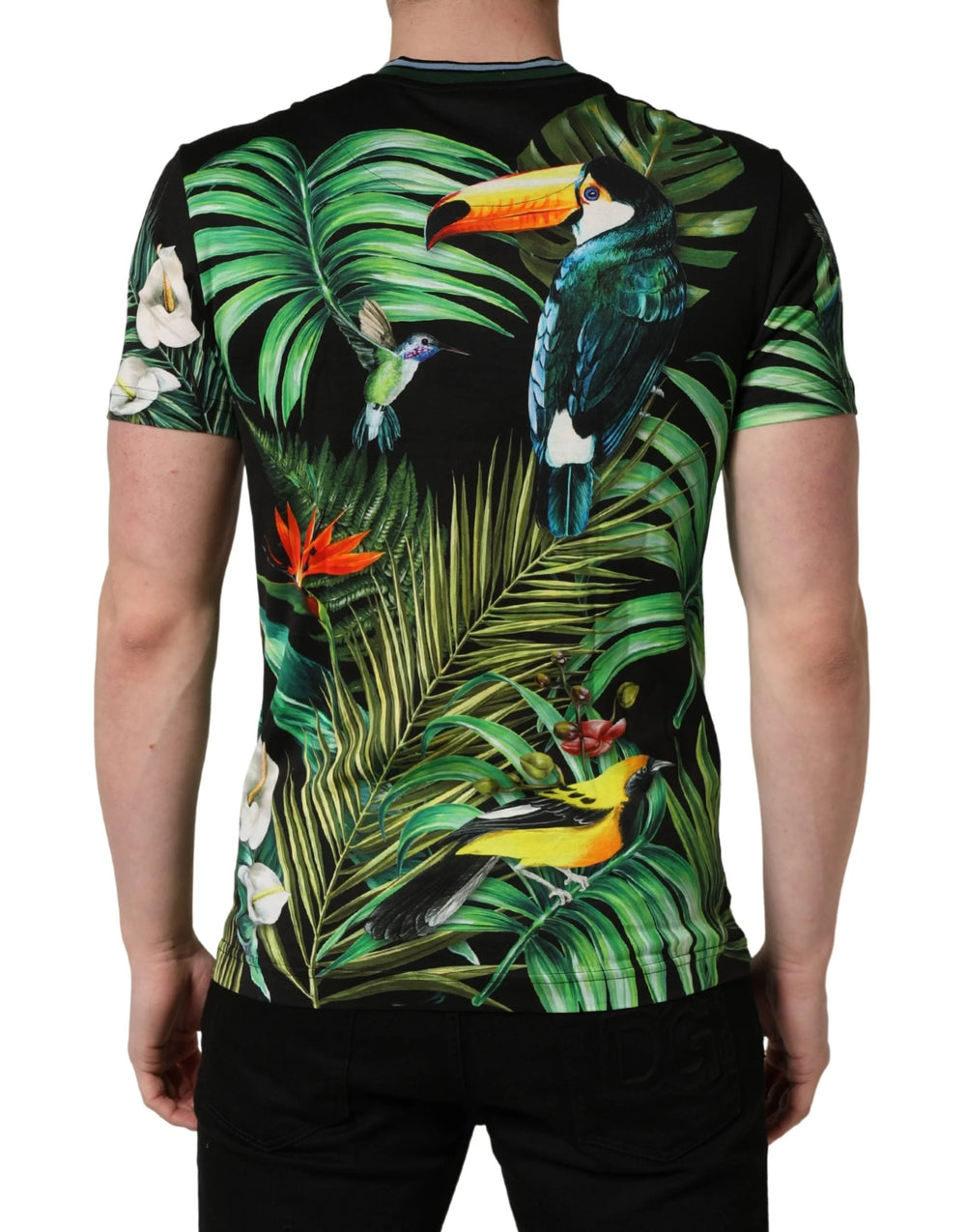 Dolce & Gabbana Black Bird Print Cotton Men Crew Neck T-shirt