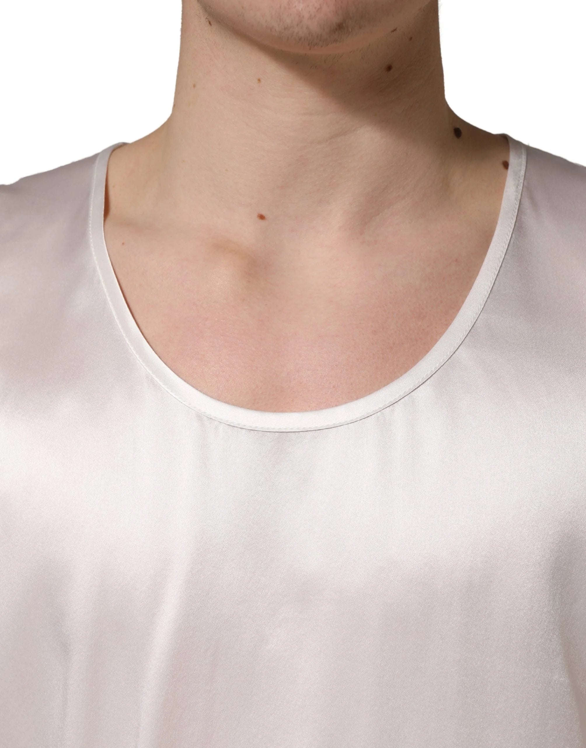 Dolce & Gabbana White Satin Polyester SleevelessTank T-shirt - IT50 | L