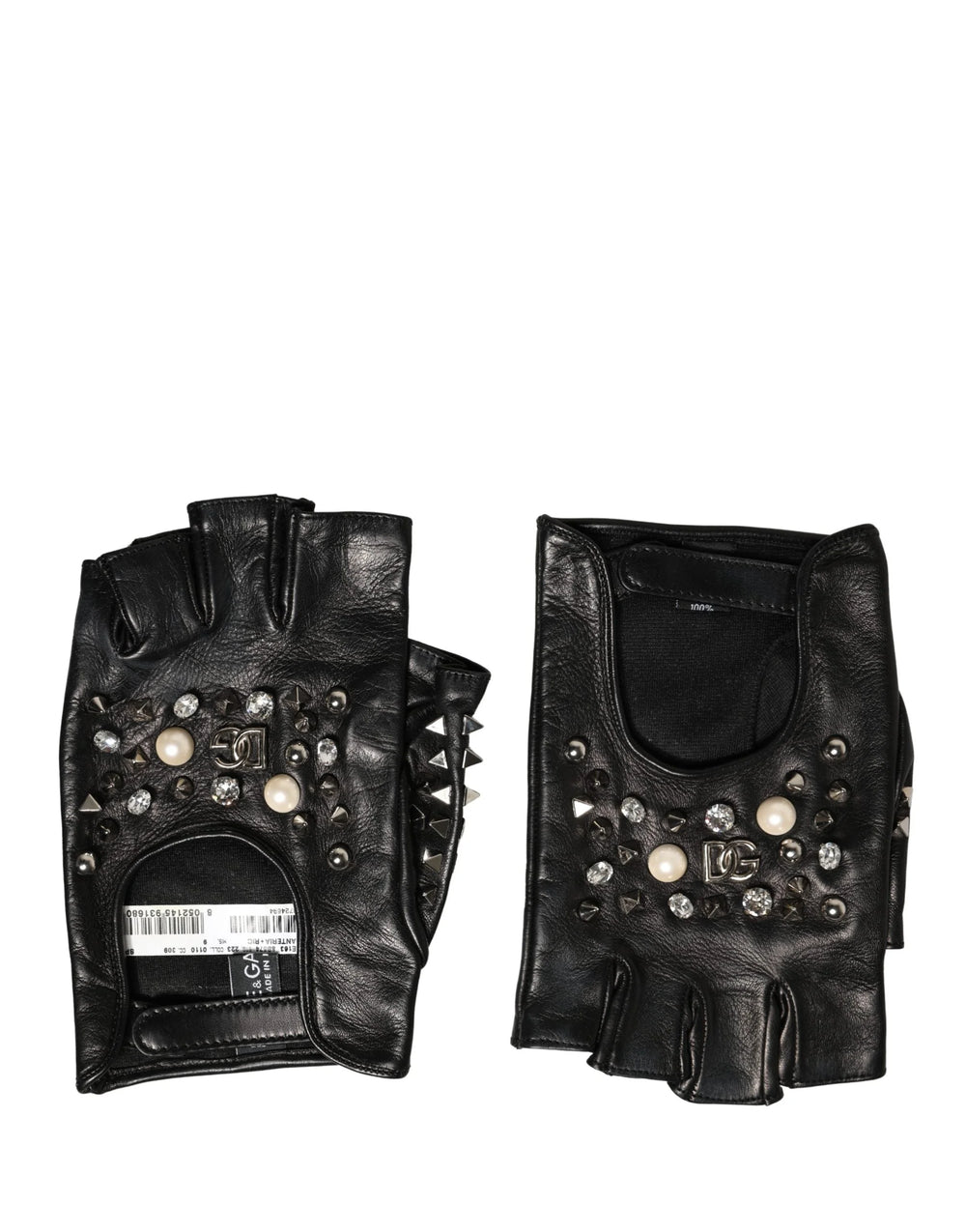 Dolce & Gabbana Black Embellished Wrist Length Mitten Women Gloves - 9 | M
