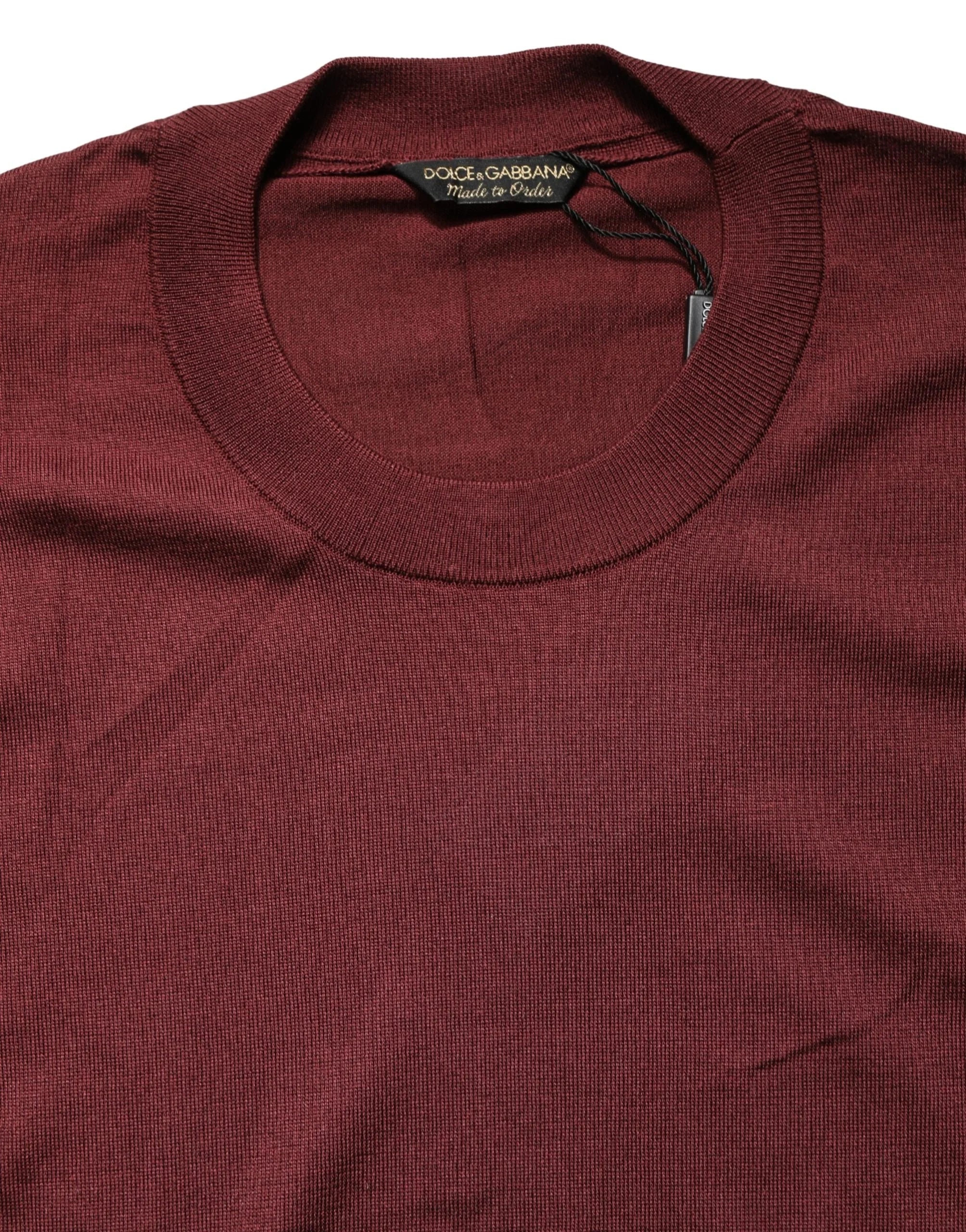 Dolce & Gabbana Maroon Silk Men Crew Neck Pullover Sweater - IT52 | XL
