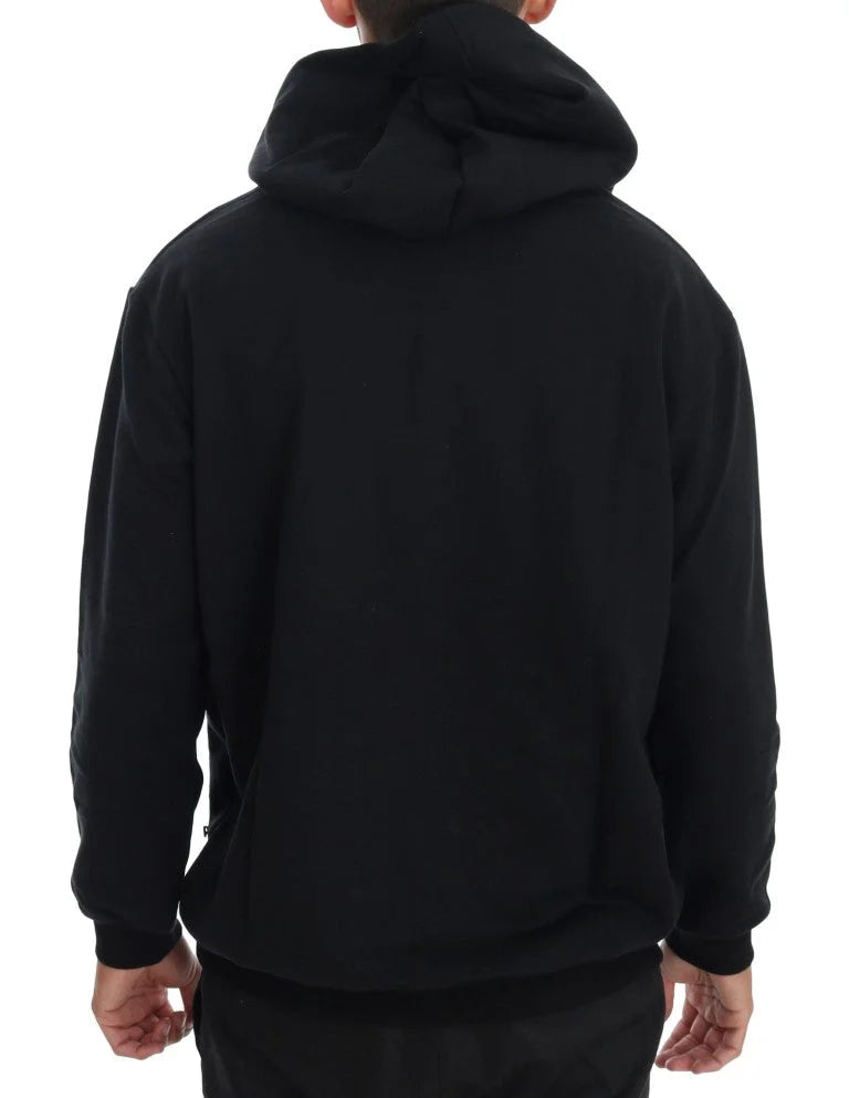 Daniele Alessandrini Black Gym Casual Hooded Cotton Sweater - Hoodies