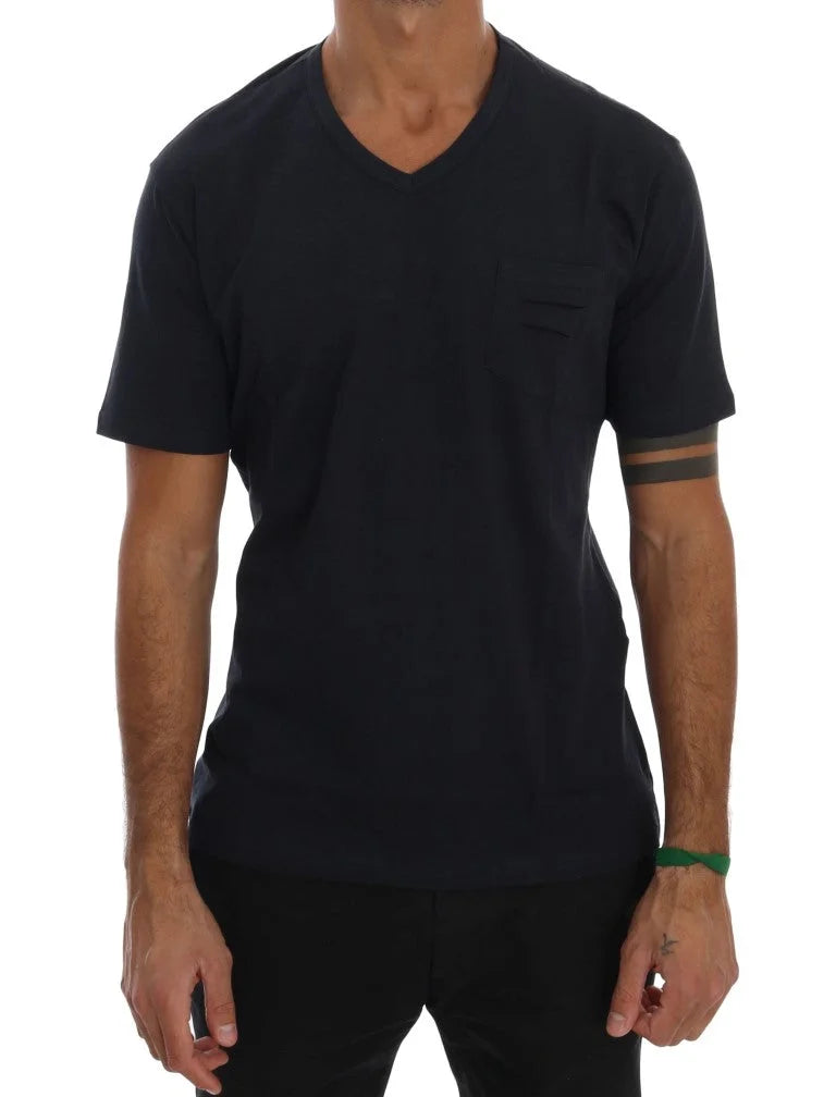 Daniele Alessandrini Blue Cotton V-neck T-Shirt - S - T-Shirts