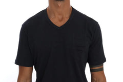 Daniele Alessandrini Blue Cotton V-neck T-Shirt - S - T-Shirts