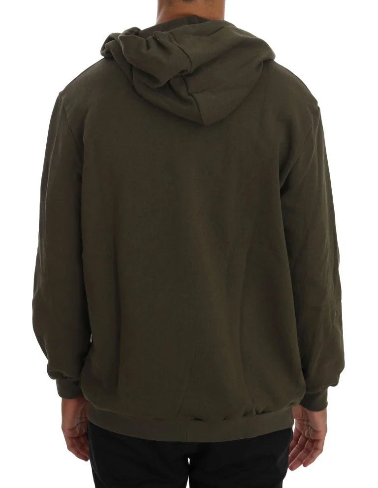 Daniele Alessandrini Green Full Zipper Hodded Cotton Sweater - Hoodies