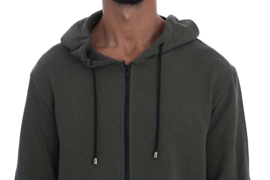 Daniele Alessandrini Green Full Zipper Hodded Cotton Sweater - Hoodies