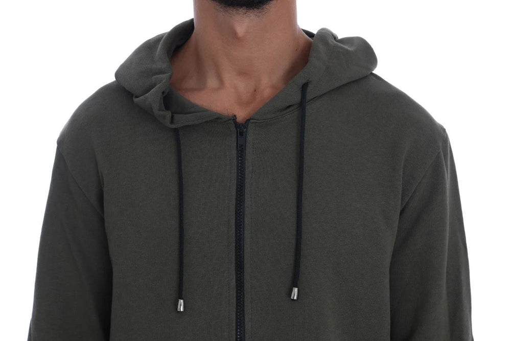 Daniele Alessandrini Green Full Zipper Hodded Cotton Sweater - Hoodies