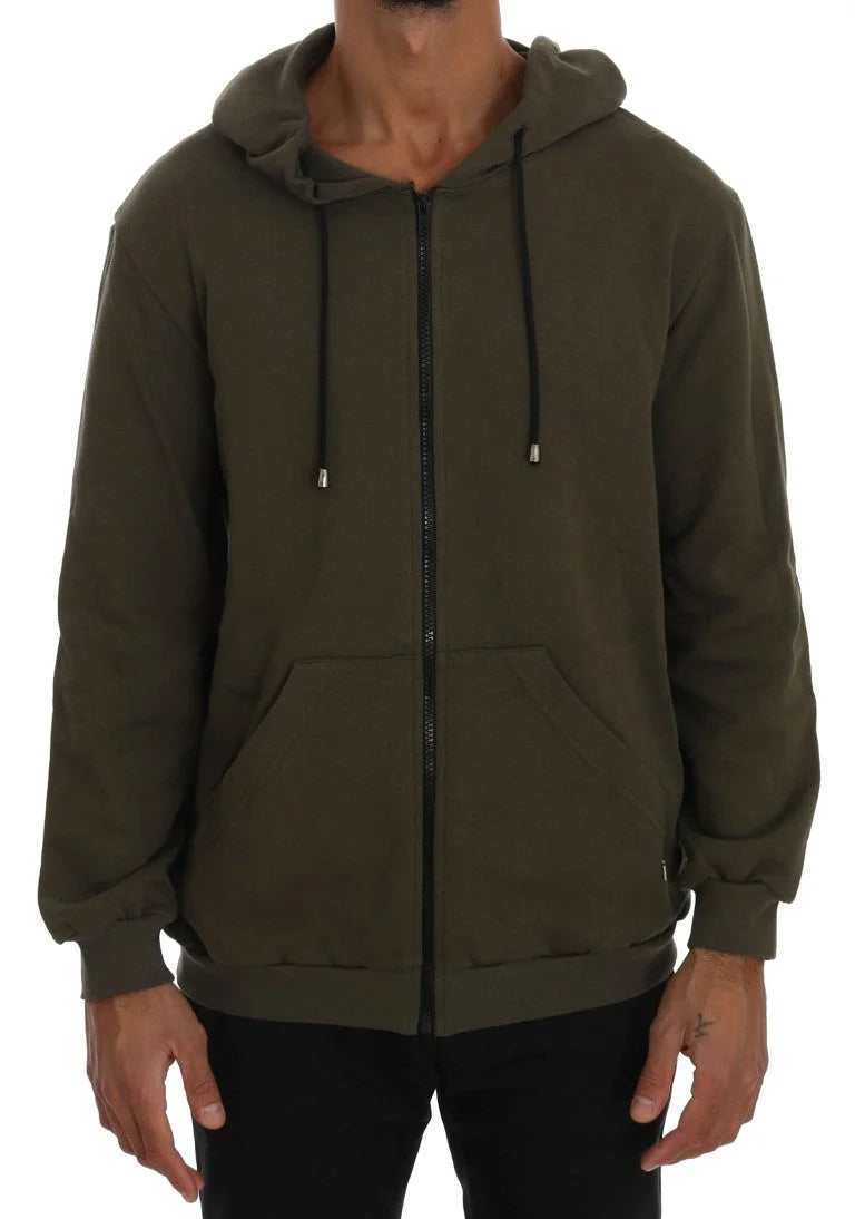 Daniele Alessandrini Green Full Zipper Hodded Cotton Sweater - Hoodies