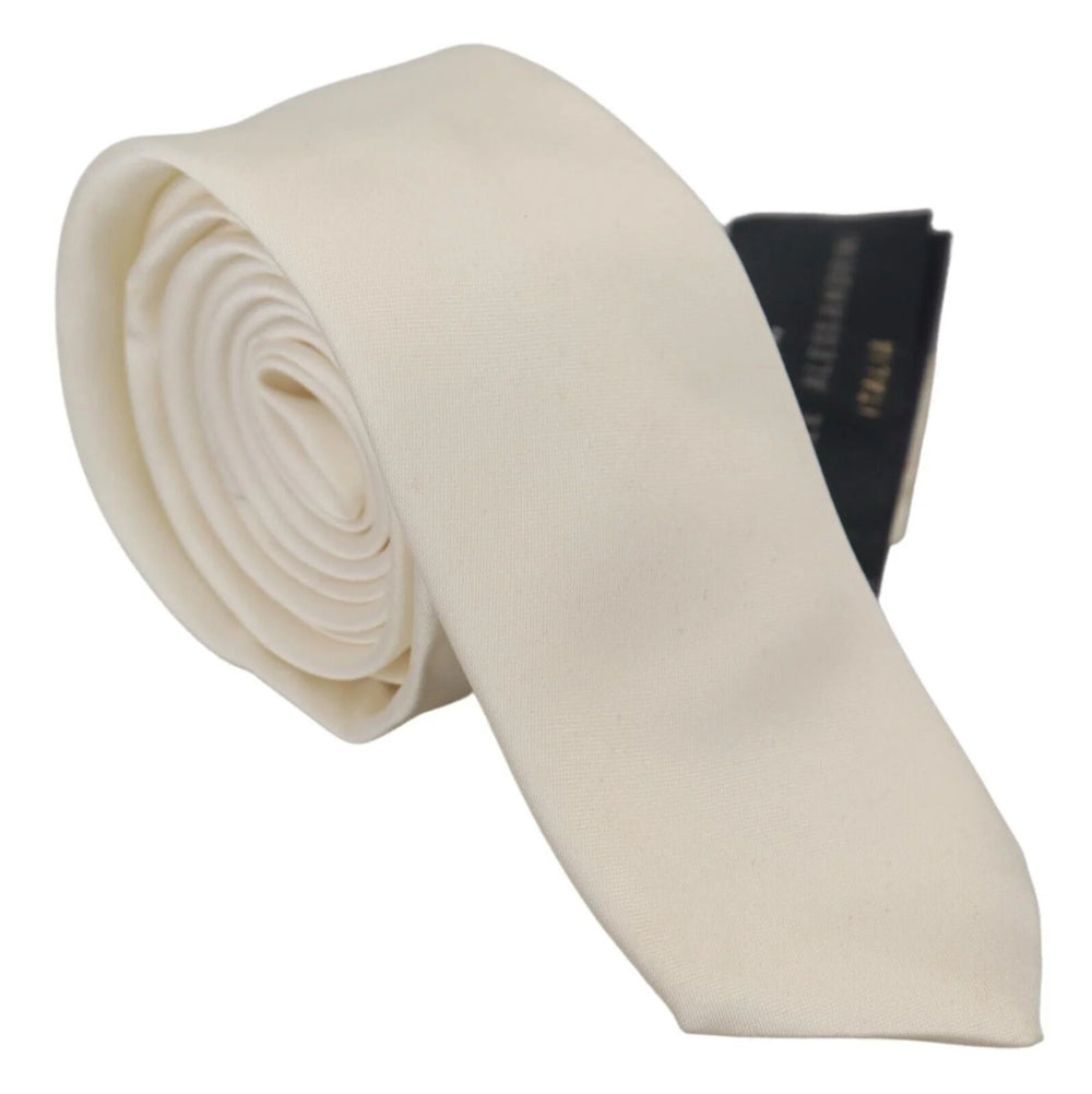 Daniele Alessandrini Off White Silk Men Necktie Adjustable Accessory Tie - Neckties