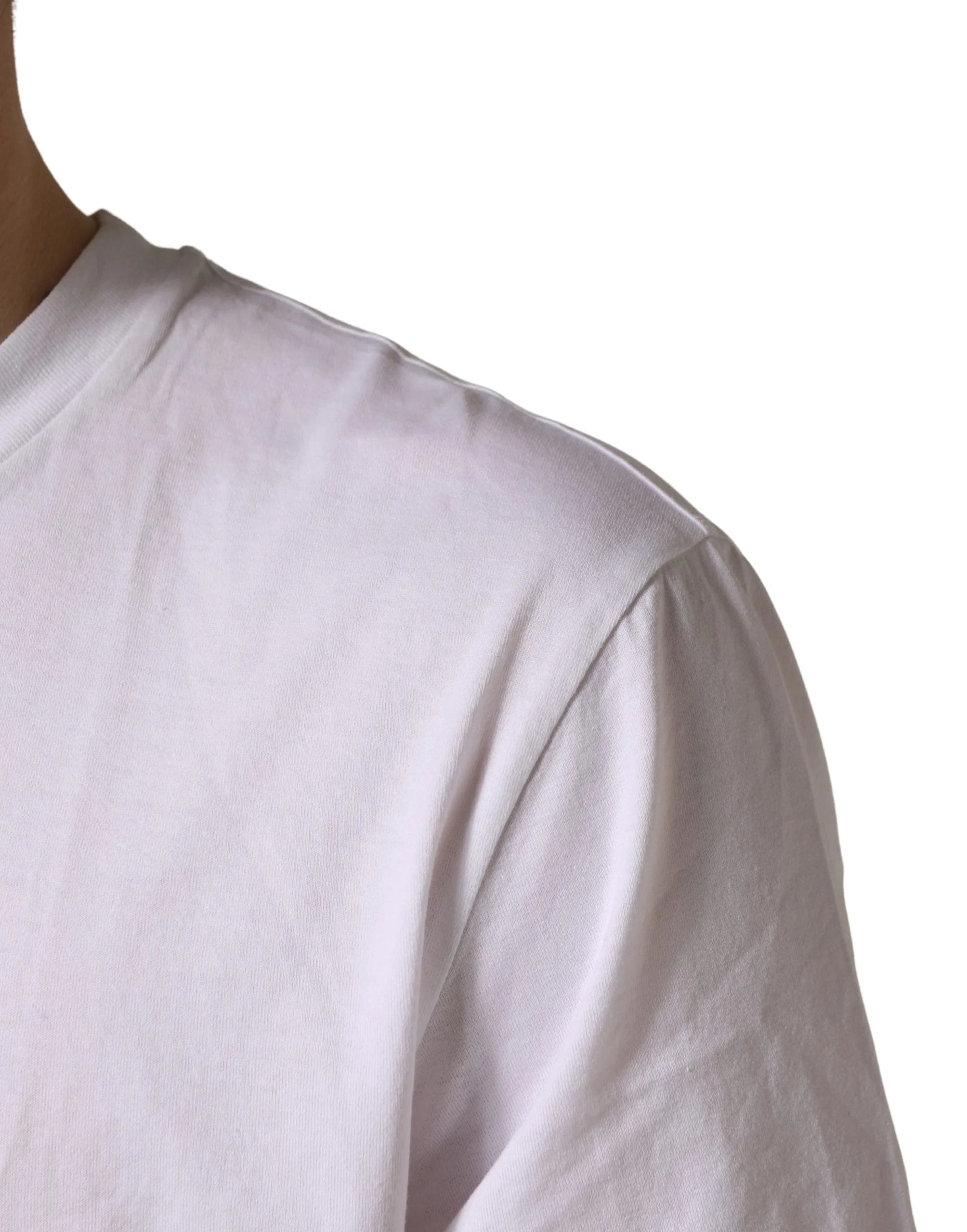 Dolce & Gabbana White Barcode Cotton Crew Neck Men T-shirt