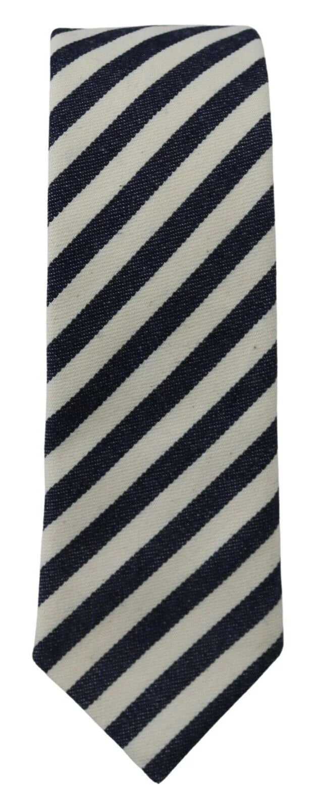 Denny Rose White Blue Striped Classic Adjustable Men Silk Tie - Neckties