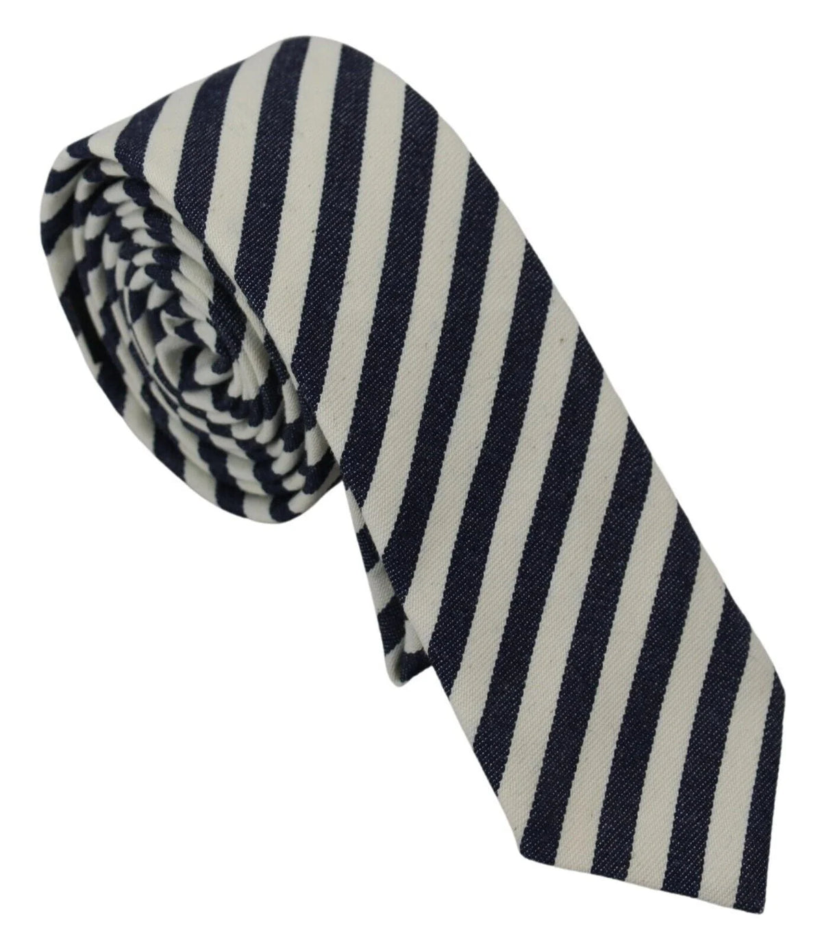 Denny Rose White Blue Striped Classic Adjustable Men Silk Tie - Neckties