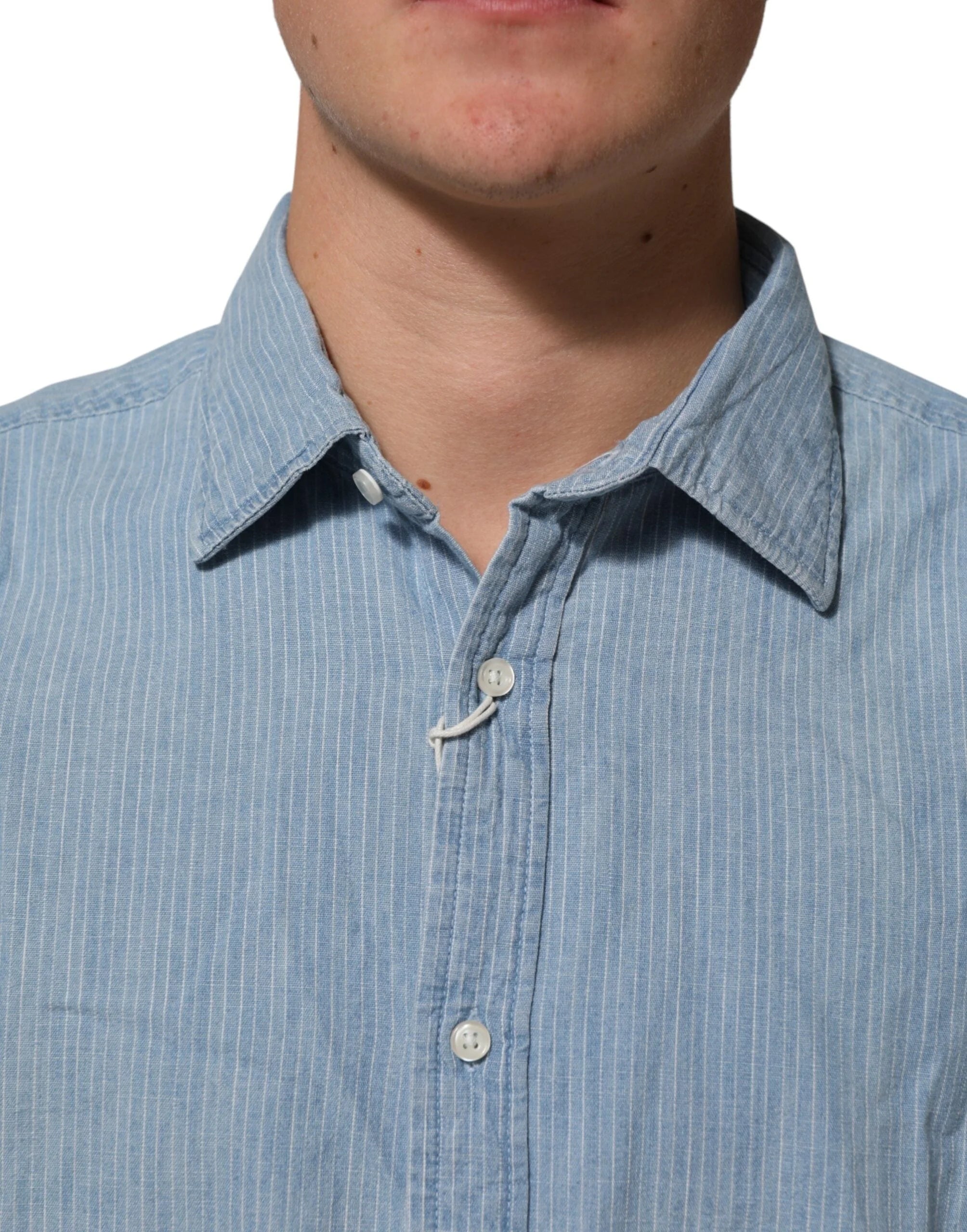 Deperlu Blue Denim Regular Fit Collared Long Sleeve Men Shirt - XL - Shirts