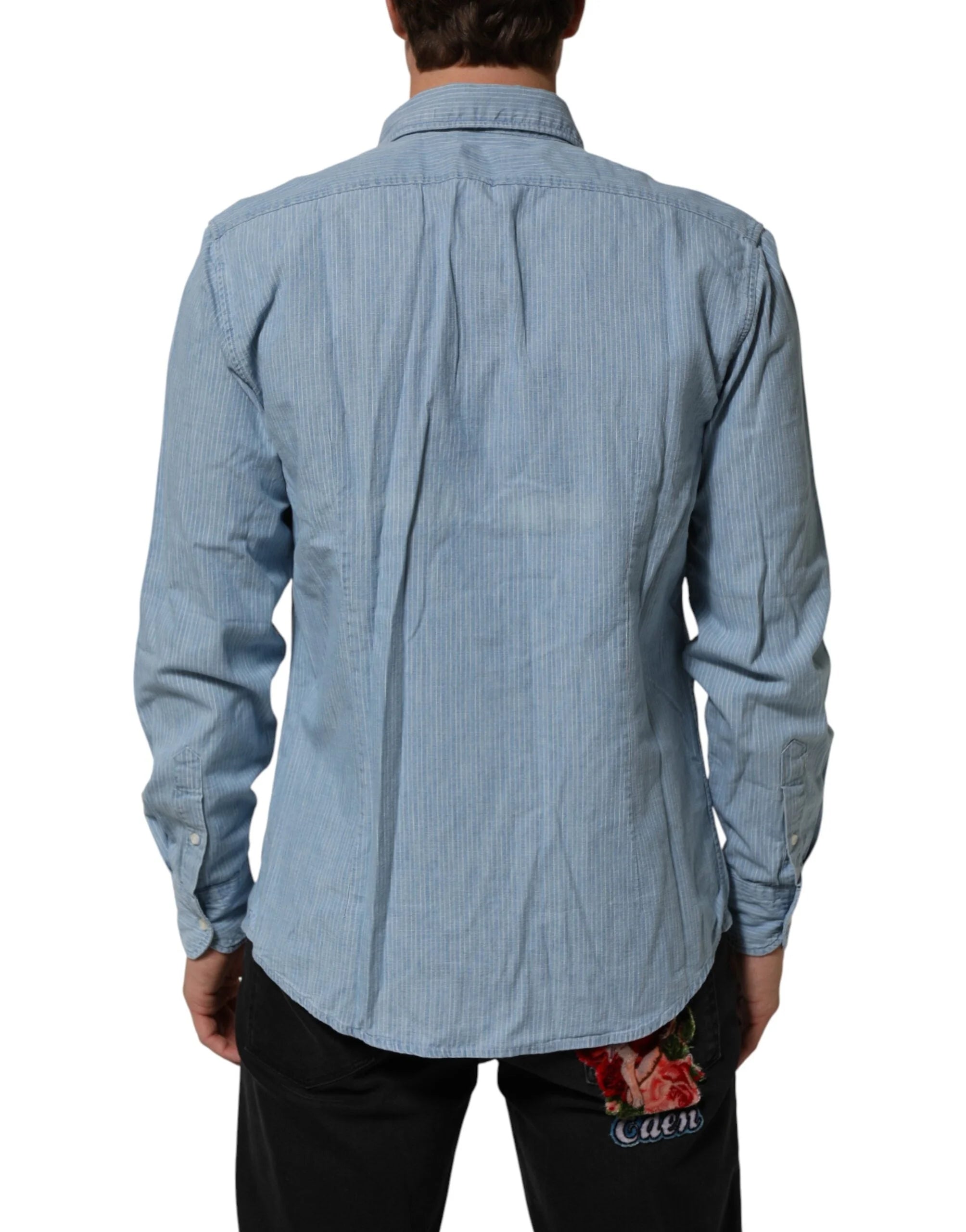 Deperlu Blue Denim Regular Fit Collared Long Sleeve Men Shirt - XL - Shirts