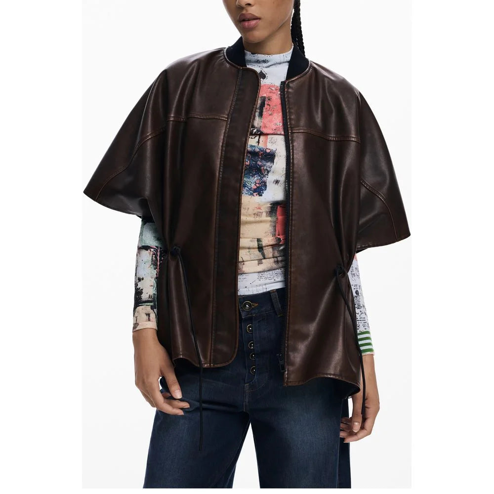 Desigual Brown Polyethylene Women Poncho - One Size