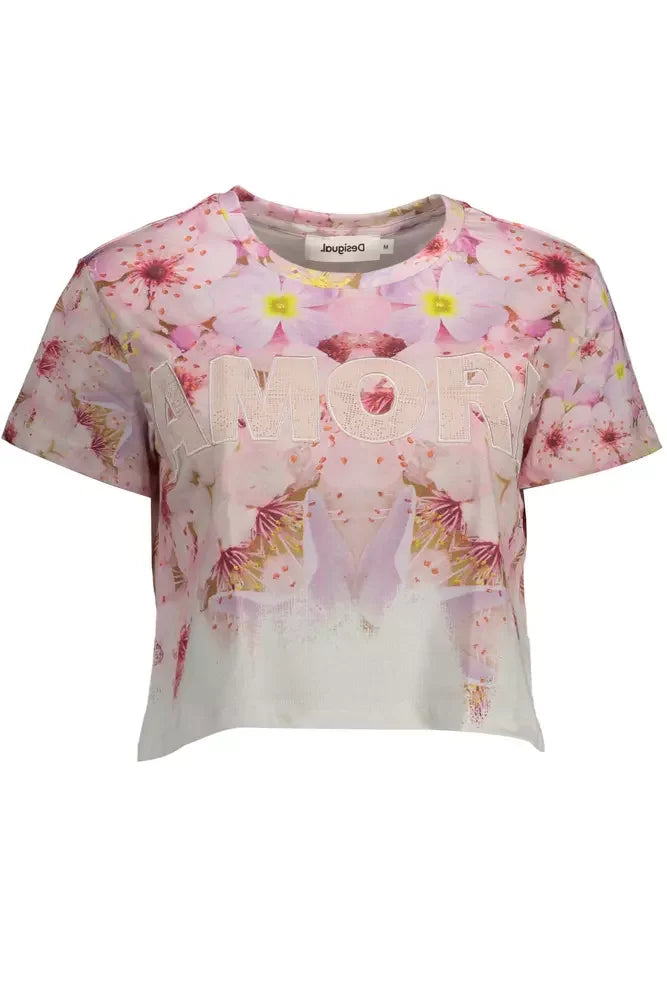 Desigual Chic Pink Embroidered Cotton Tee - M - T-Shirts