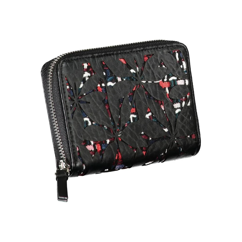 Desigual Elegant Black Zip Wallet with Contrasting Accents - Wallets