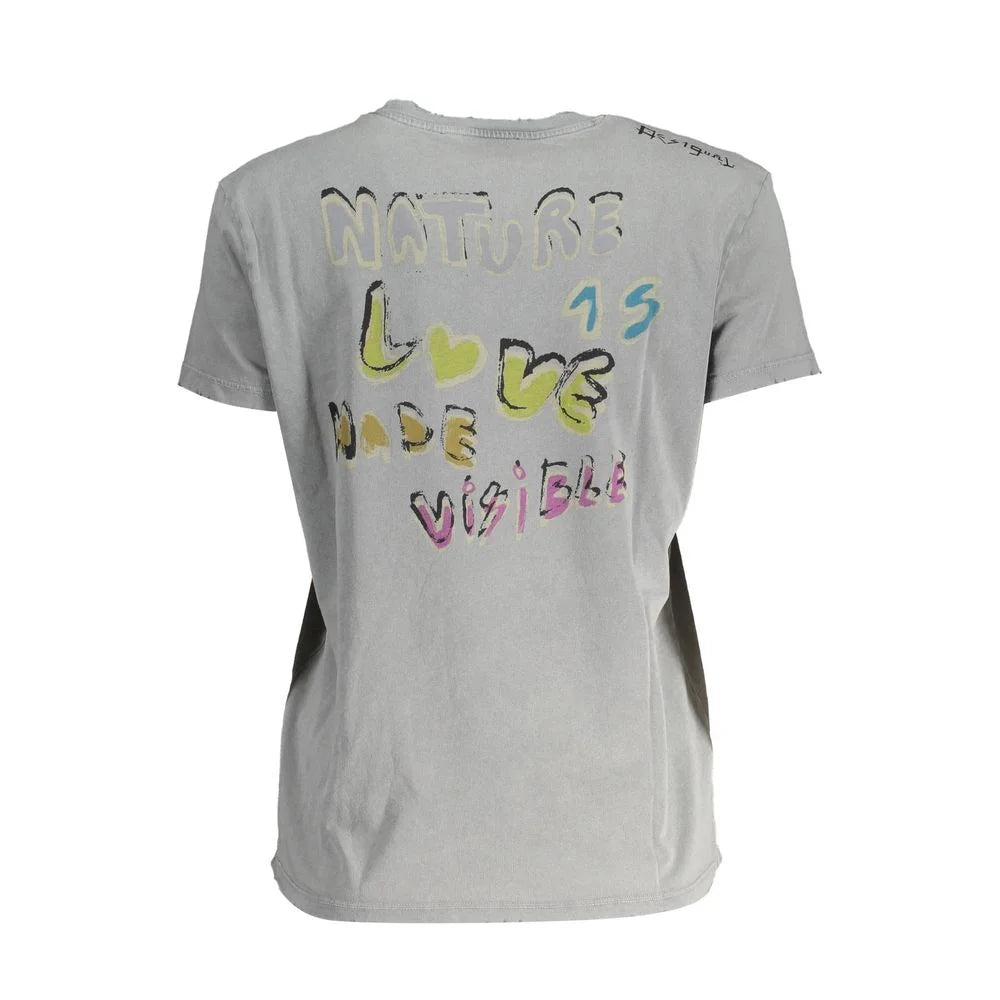 Desigual Gray Cotton Women T-Shirt - T-Shirts