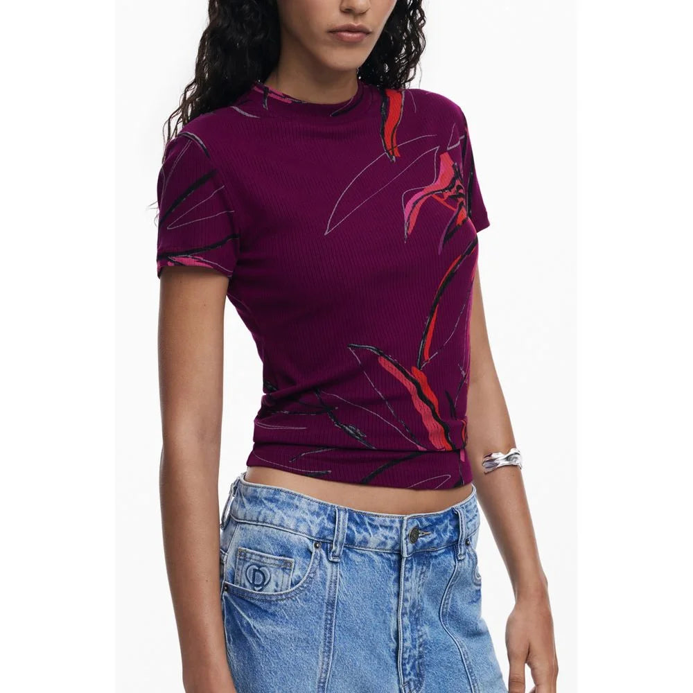 Desigual Purple Elastane T-Shirt - T-Shirts