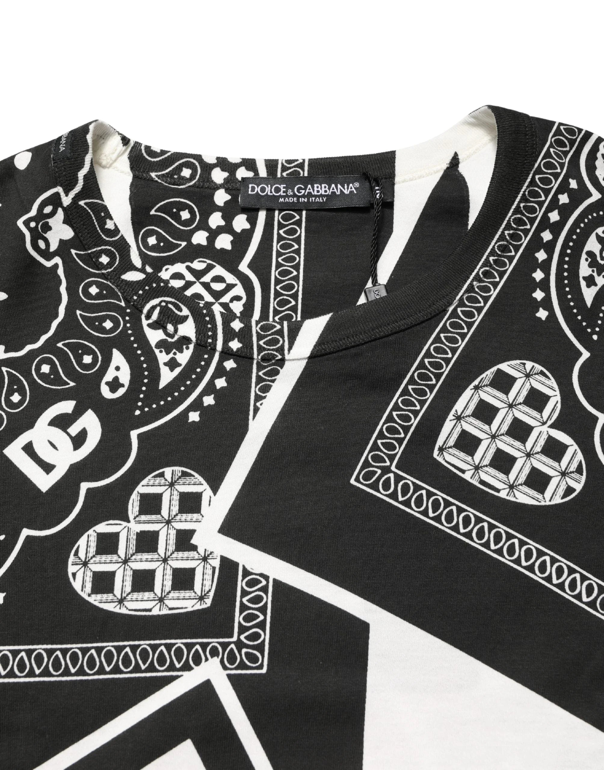 Dolce & Gabbana Black White Bandana Cotton Crew Neck T-shirt