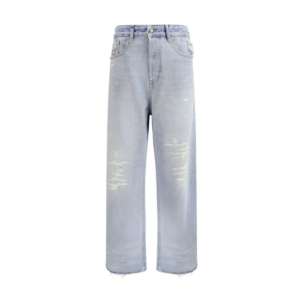 Diesel Light Blue Cotton Relaxed Fit Jeans
