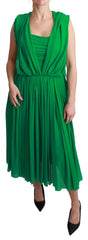 Dolce & Gabbana 100% Silk Green Sleeveless Pleated Maxi Dress - IT40|S - Dresses