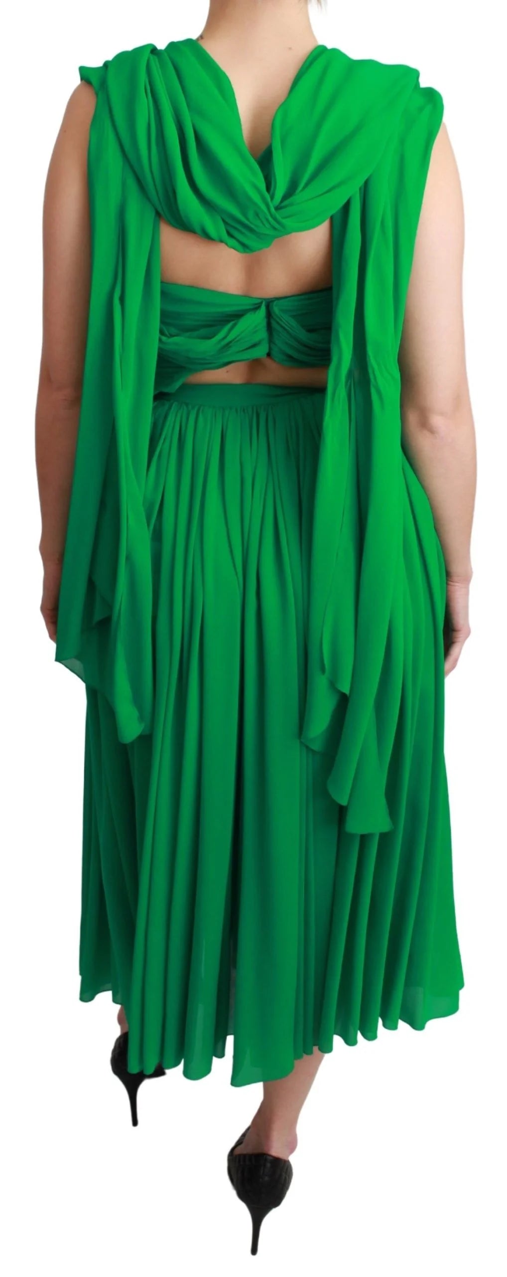 Dolce & Gabbana 100% Silk Green Sleeveless Pleated Maxi Dress - IT40|S - Dresses