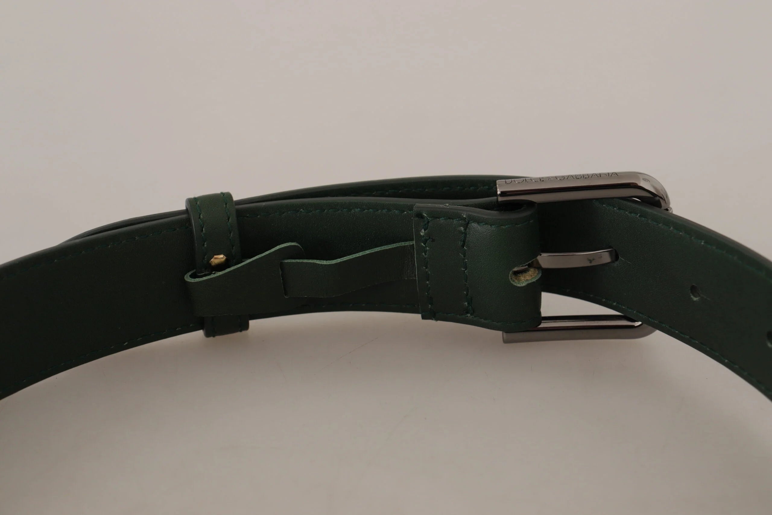Dolce & Gabbana Army Green Leather Logo Metal Waist Buckle Belt - 60 cm / 24 Inches - Belts
