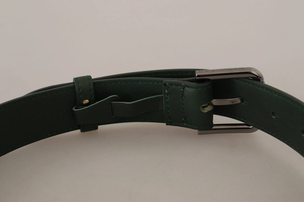 Dolce & Gabbana Army Green Leather Logo Metal Waist Buckle Belt - 60 cm / 24 Inches - Belts