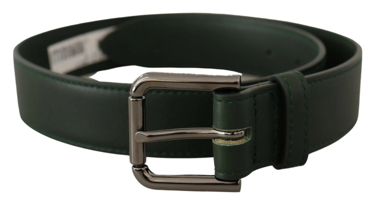 Dolce & Gabbana Army Green Leather Logo Metal Waist Buckle Belt - 60 cm / 24 Inches - Belts