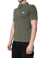 Dolce & Gabbana Army Green Logo Plaque Cotton Polo Shirt T-shirt - Polos