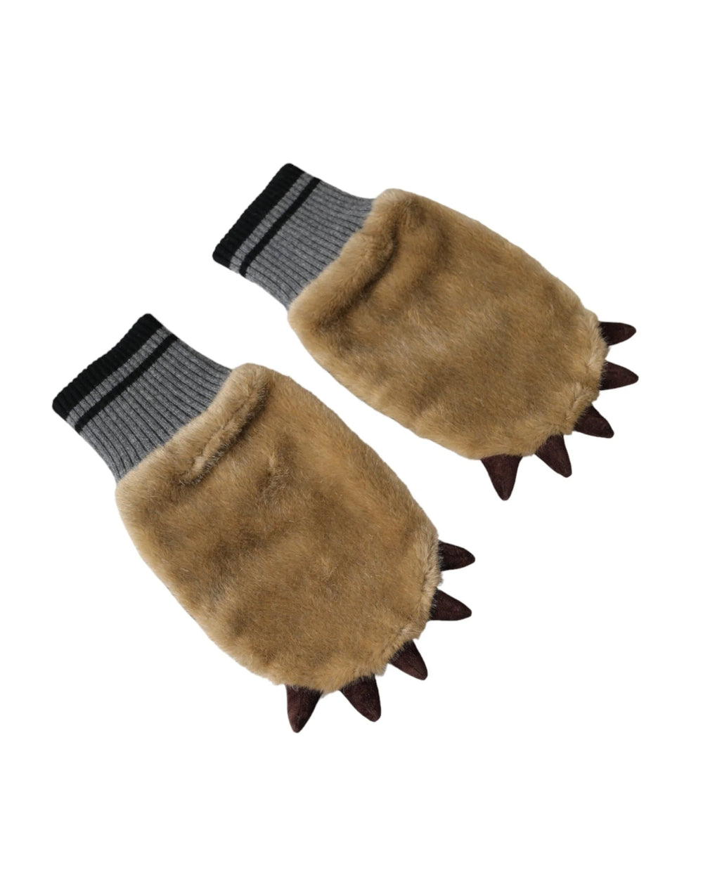 Dolce & Gabbana Beige Acrylic Knitted Fur Wrist Mitten Gloves - Gloves & Mittens