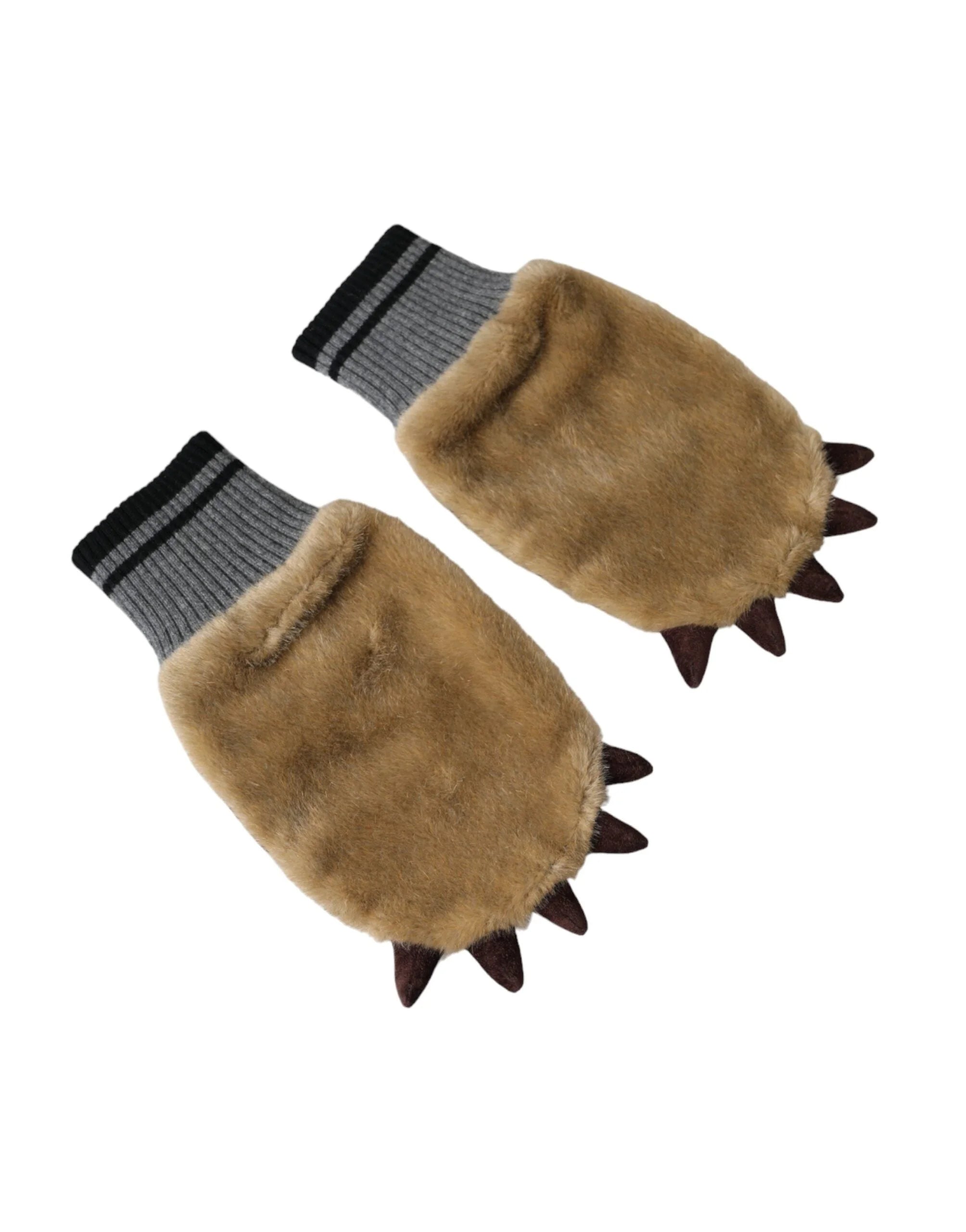 Dolce & Gabbana Beige Acrylic Knitted Fur Wrist Mitten Gloves - Gloves & Mittens
