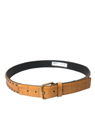 Dolce & Gabbana Beige Alligator Leather Studded Metal Buckle Belt - 85 cm / 34 Inches - Belts