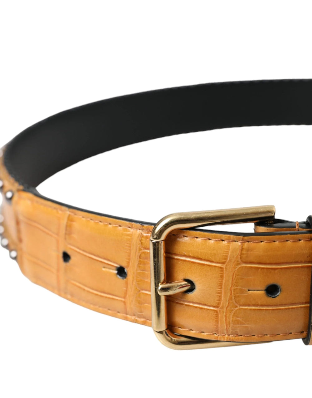 Dolce & Gabbana Beige Alligator Leather Studded Metal Buckle Belt - 85 cm / 34 Inches - Belts