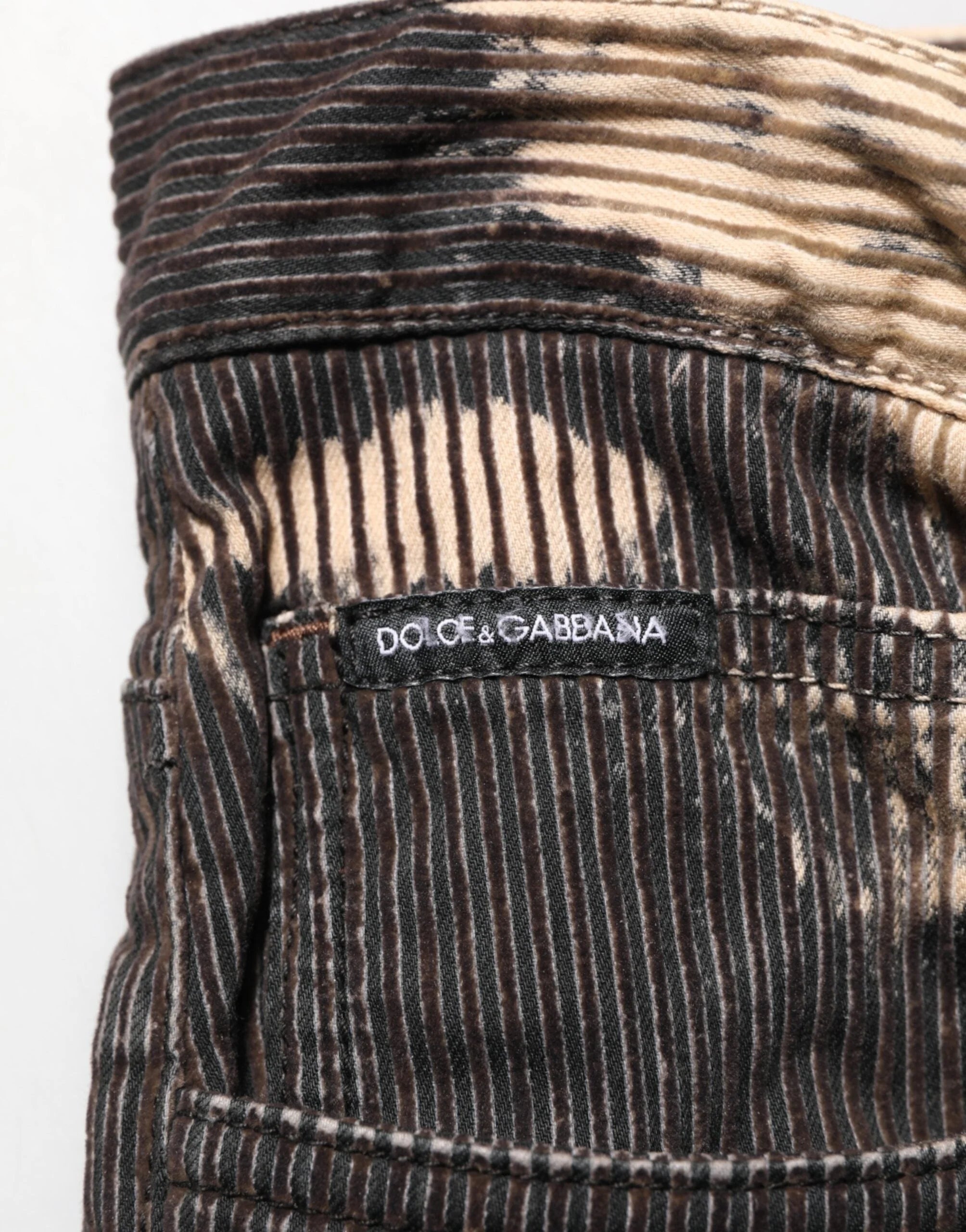 Dolce & Gabbana Beige Black Corduroy Tie-Dye Cotton Blend Pants - IT50 | L - Trousers
