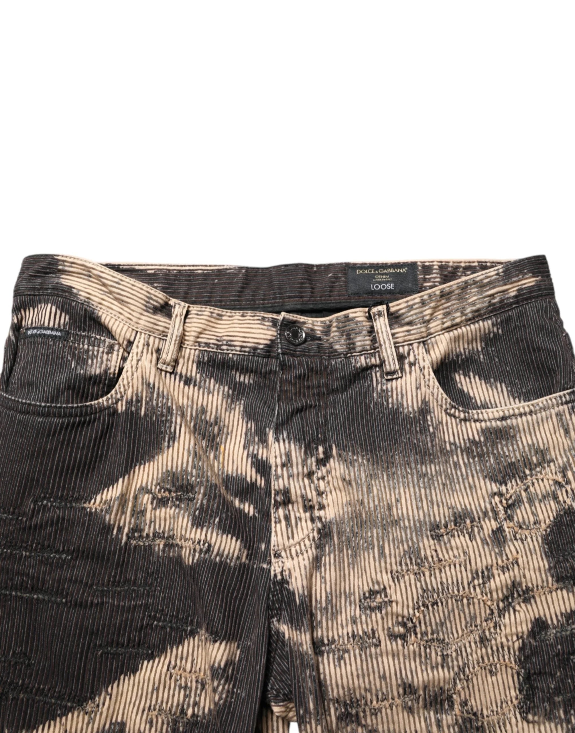 Dolce & Gabbana Beige Black Corduroy Tie-Dye Cotton Blend Pants - IT50 | L - Trousers