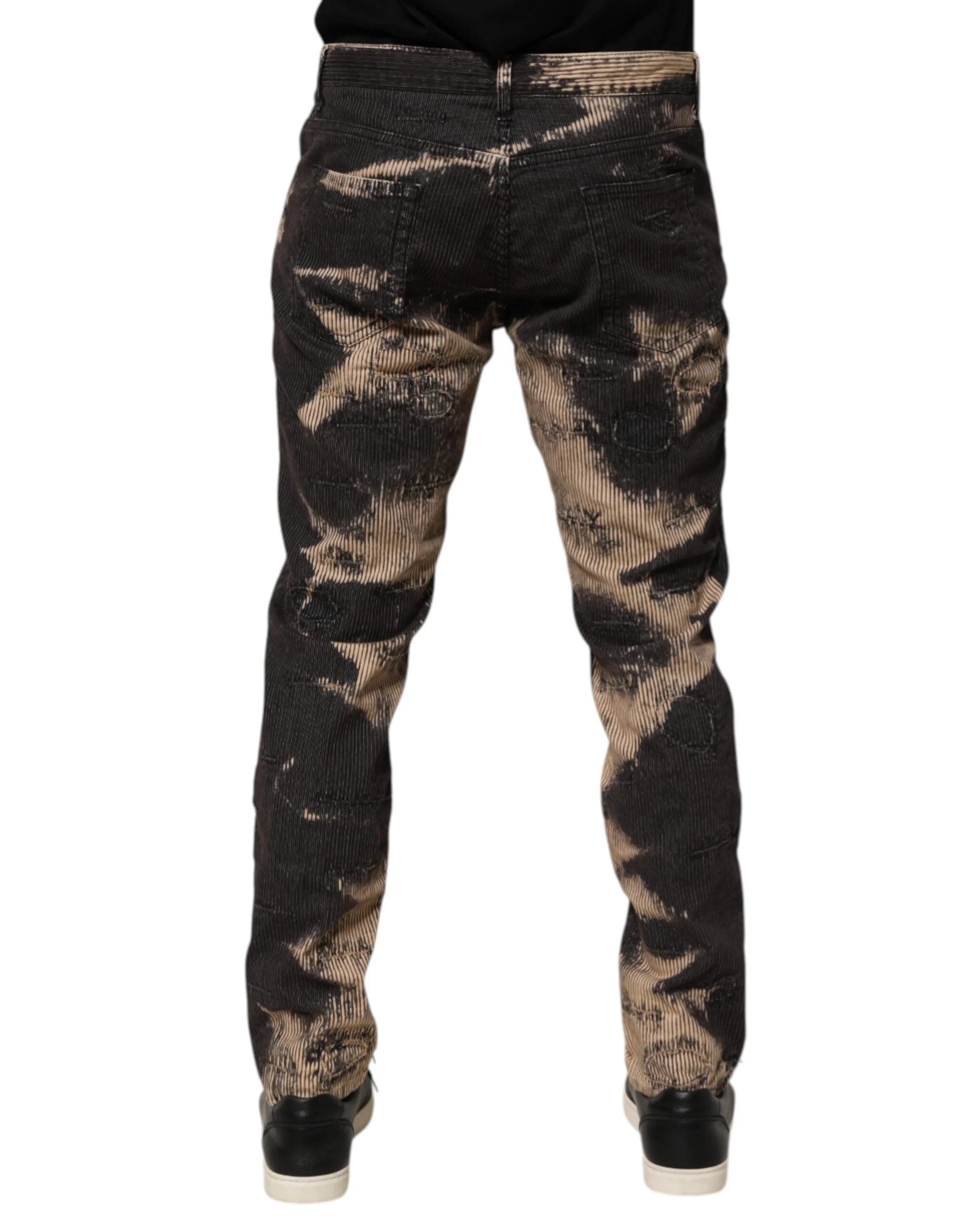 Dolce & Gabbana Beige Black Corduroy Tie-Dye Cotton Blend Pants - IT50 | L - Trousers