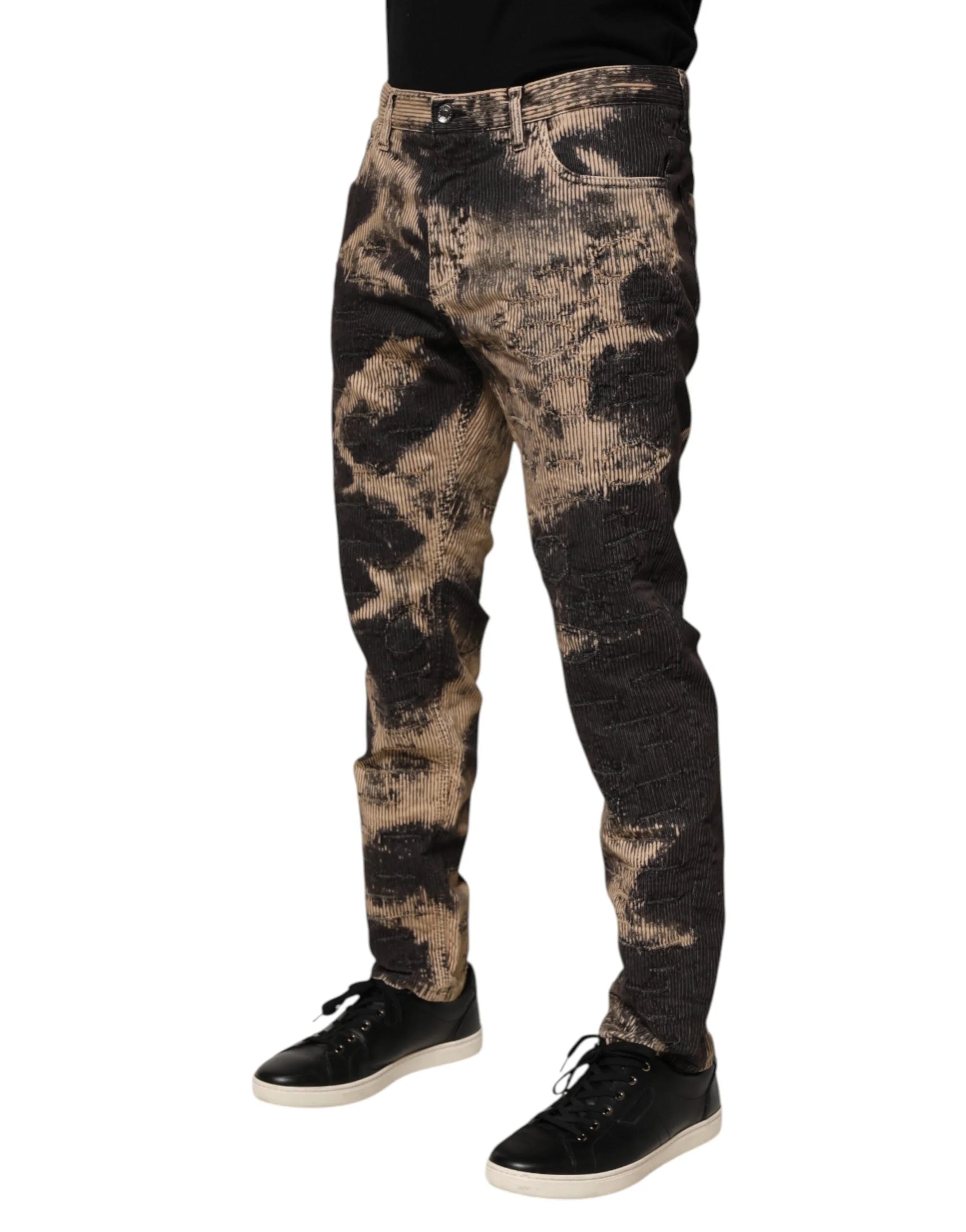 Dolce & Gabbana Beige Black Corduroy Tie-Dye Cotton Blend Pants - IT50 | L - Trousers