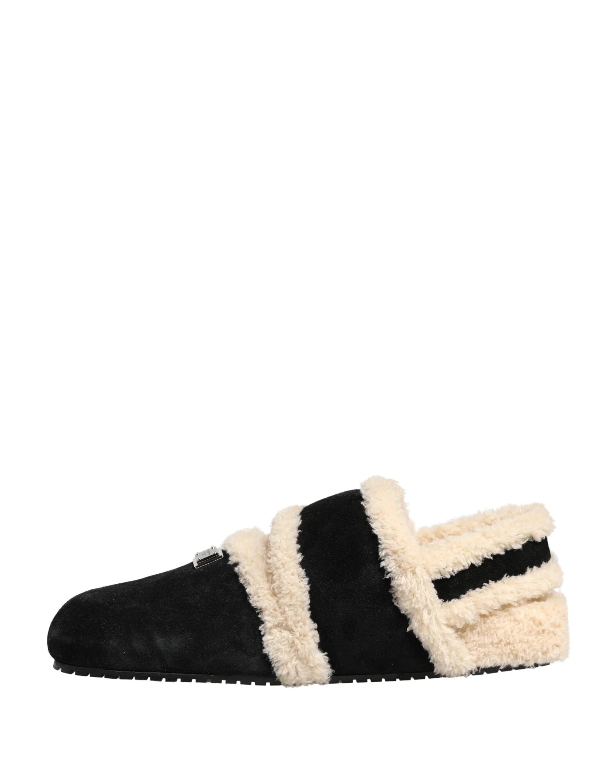 Dolce & Gabbana Beige Black Faux Fur Flats Men Sandals Shoes - EU44/US11