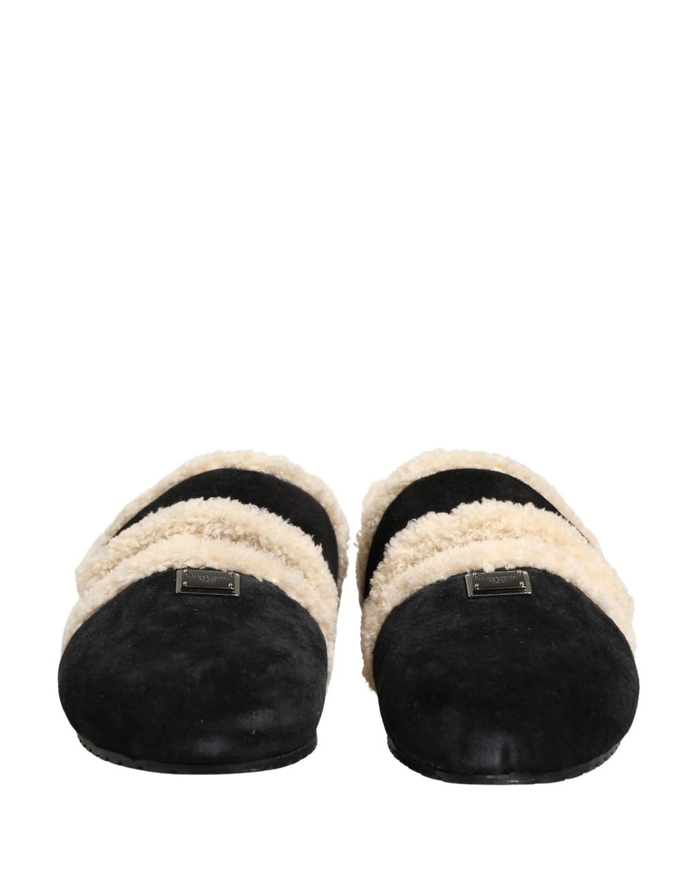 Dolce & Gabbana Beige Black Faux Fur Flats Men Sandals Shoes - EU44/US11