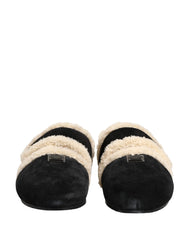 Dolce & Gabbana Beige Black Faux Fur Flats Men Sandals Shoes - EU44/US11